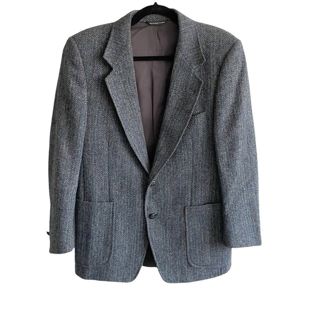 HARRIS TWEED Blazer Wool Navy Blue 40S